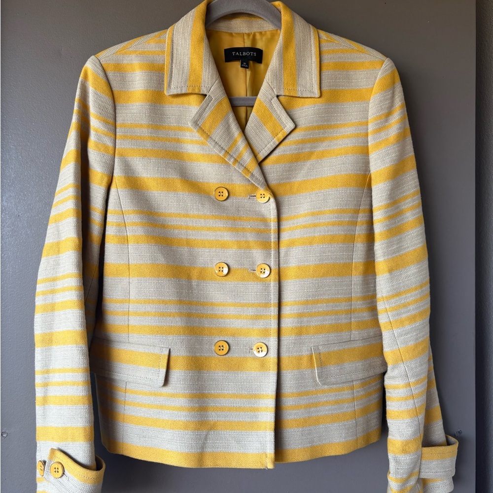 NWOT Women’s Talbots Yellow & Khaki Striped Blazer - SIZE 10 - Picture 3 of 16